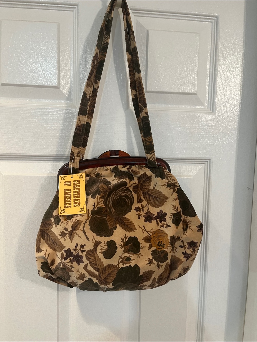Vintage-Inspired Floral Shoulder Bag in Brown and Tan